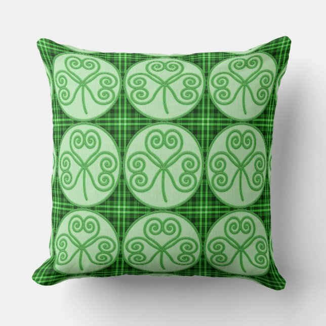 Grönt och Black Play Shamrock Mönster Pillow Kudde (Framsida)