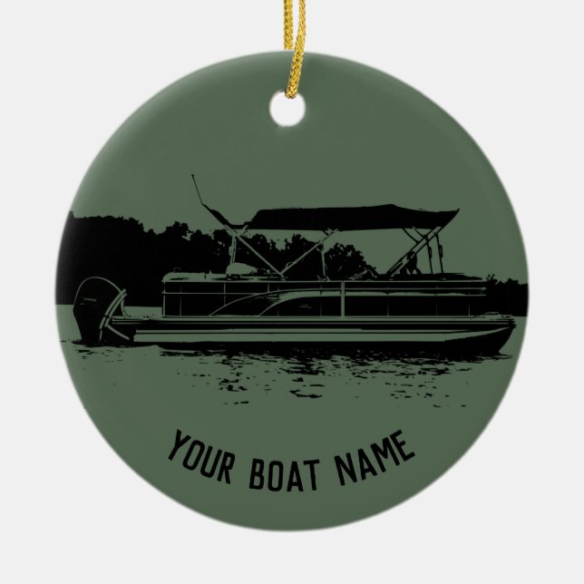 Grönt och Black Pontoon Boat Ornament (Framsidan)