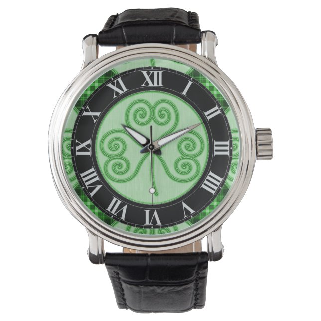 Grönt och Black Shamrock Wrist Watch Armbandsur (Framsida)