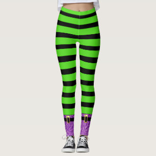 Grönt- och Black Stripe Halloween Witch Leggings