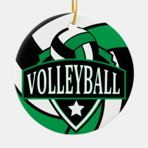 Grönt och Black 🏐 Volleyball Logotyp Julgransprydnad Keramik