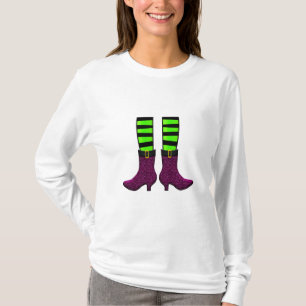 Grönt och Black Witches Ben med Lila Boots T Shirt