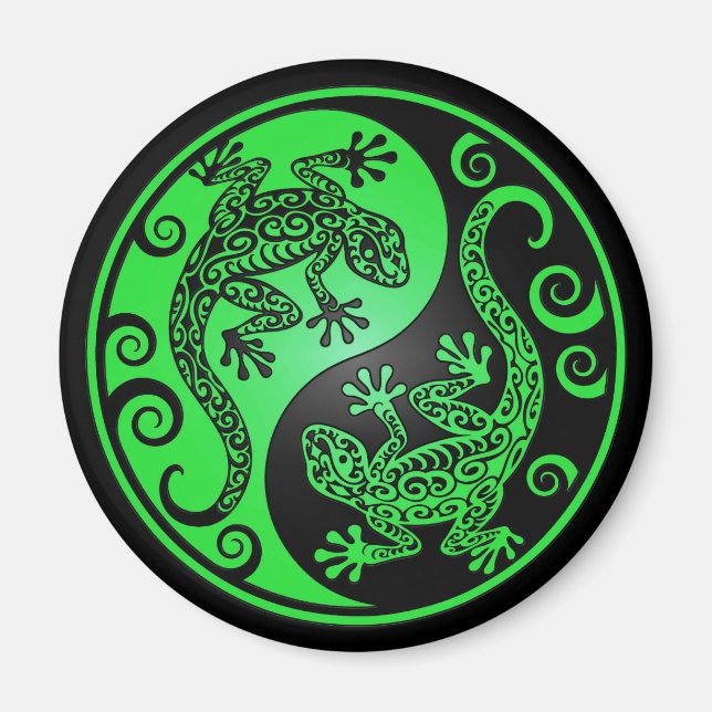 Grönt och Black Yin Yang Geckos Magnet (Framsidan)
