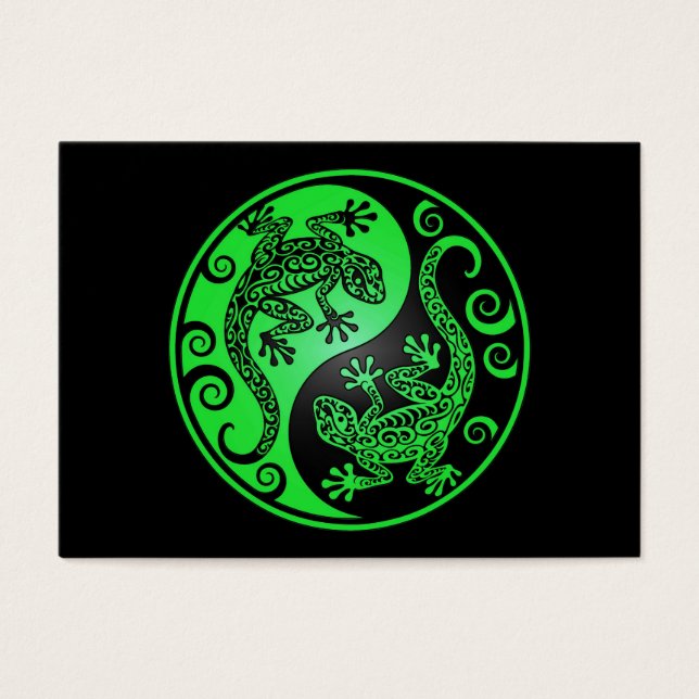 Grönt och Black Yin Yang Geckos Visitkort (Framsidan)
