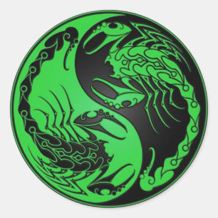 Grönt och Black Yin Yang Scorpions Runt Klistermärke
