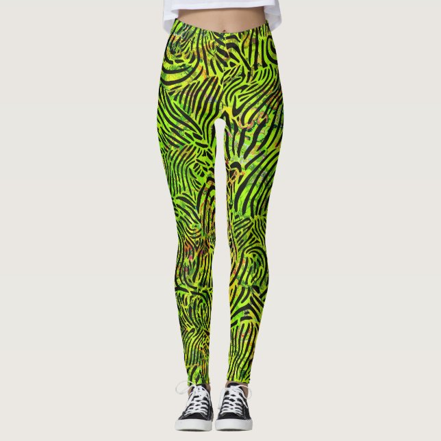 Grönt och Black Zibra Rand Leggings (Framsida)