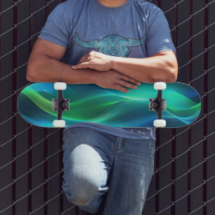 Grönt och blåglöd vågigt linjer mini skateboard bräda 18,5 cm