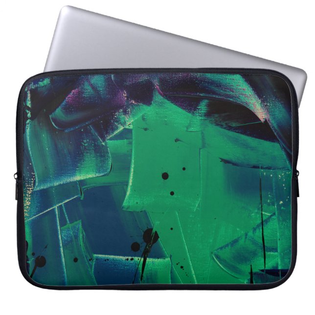 GRÖNT- OCH BLÅSKAN ABSTRAKT-PAINERING LAPTOP FODRAL (Framsidan)