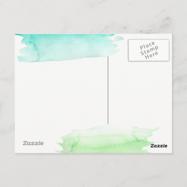 Grönt och Blått Akvarell Hej Vykort (Baksida)