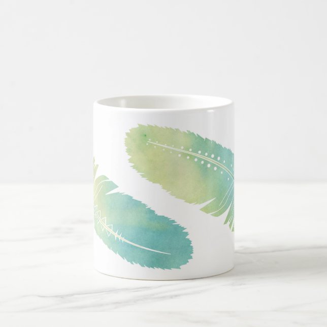Grönt och blått för Boho fjädervattenfärg Kaffemugg (Center)