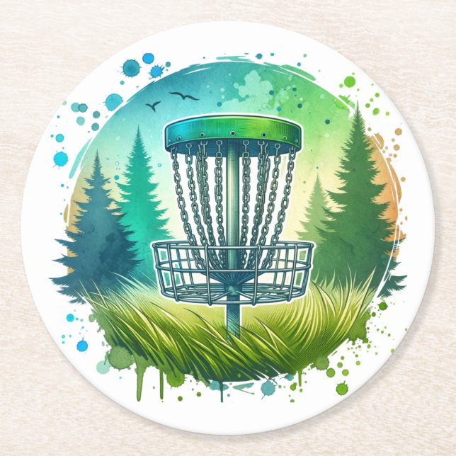 Grönt och blått golfspel underlägg papper rund (Framsidan)