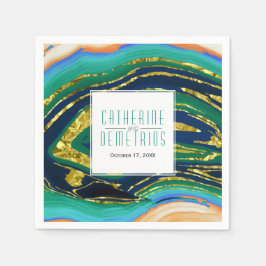 Grönt och blått guld-folie och ram bröllop pappersservett