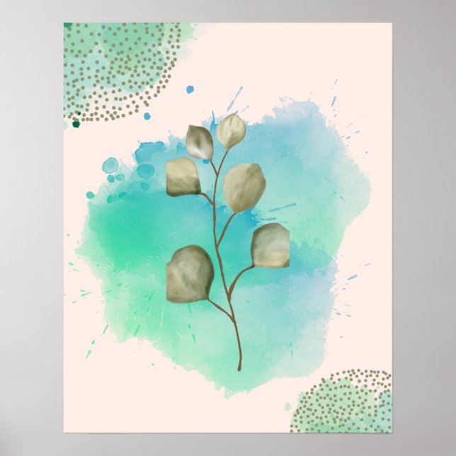 Grönt och blått minimalistiskt Löv Poster (Framsidan)