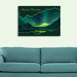 Grönt och blått nordligt Ljus Rippat foto Ram Poster