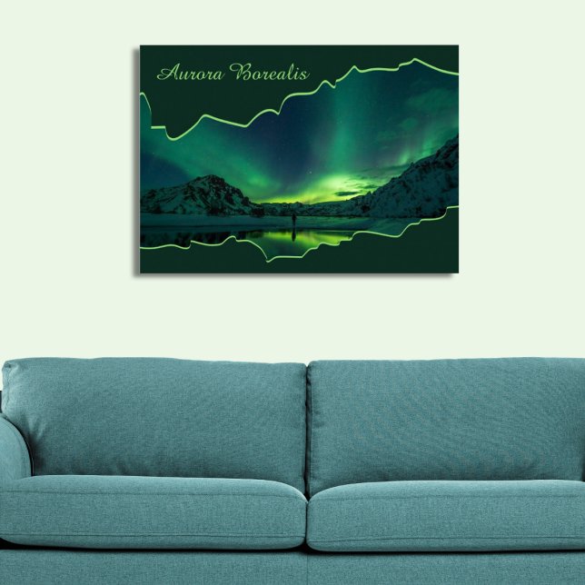Grönt och blått nordligt Ljus Rippat foto Ram Poster (Green and Blue Northern Lights Ripped Frame Photo Poster)