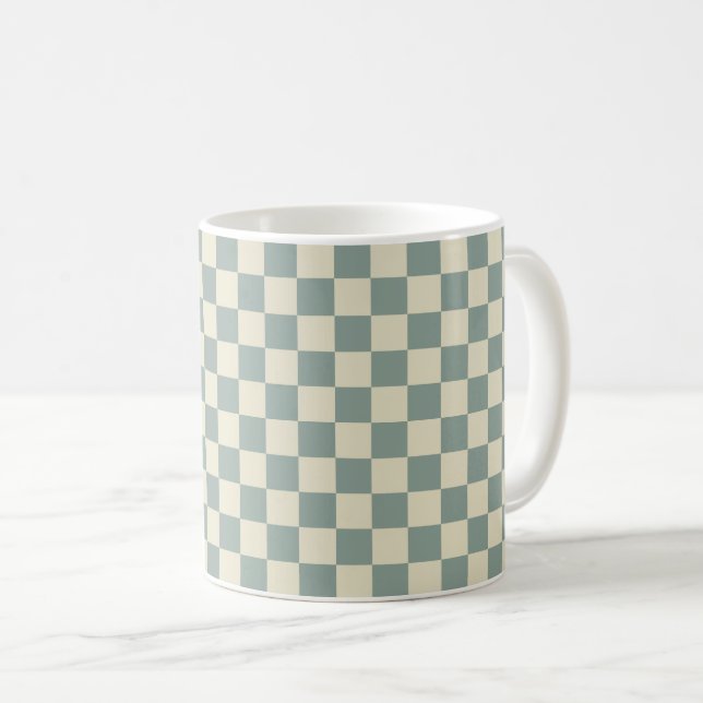 Grönt och Blek Gult Checkboard Kaffemugg (Framsida höger)