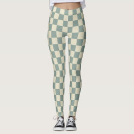Grönt och Blek Gult Checkboard Leggings