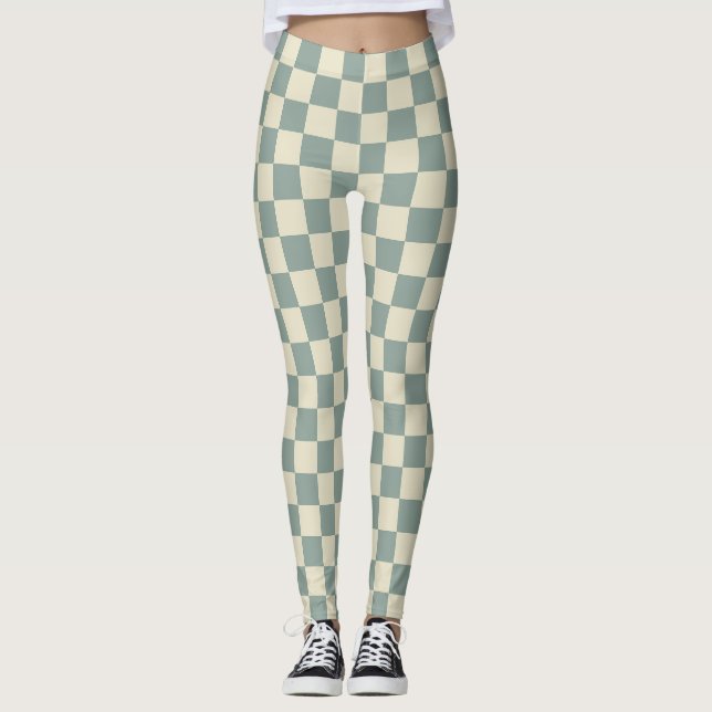 Grönt och Blek Gult Checkboard Leggings (Framsida)