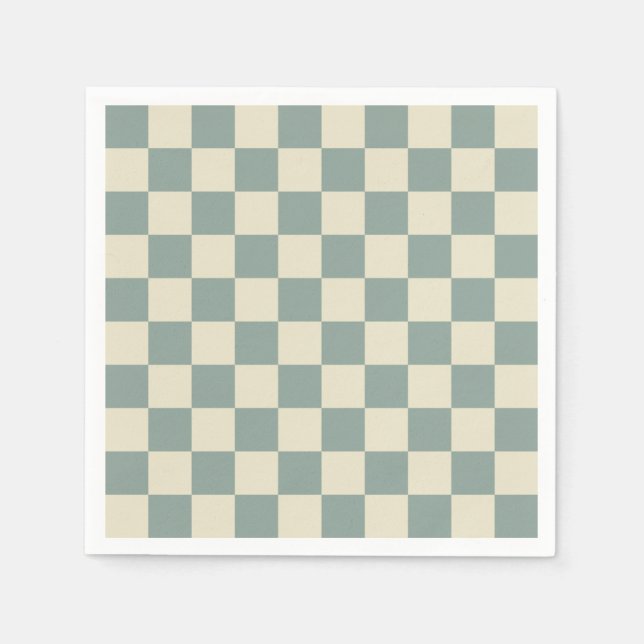 Grönt och Blek Gult Checkboard Pappersservett (Framsidan)