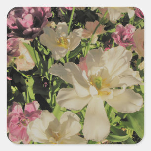 Grönt och blommigt av vit rosa gult fyrkantigt klistermärke