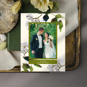 Grönt och blommor Precis gift Fotovisningskort Meddelande Vykort