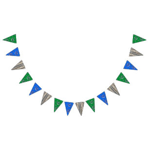 Grönt och Blue Bandanna Wood Mönster Birthday Vimplar