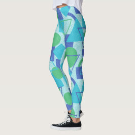 Grönt och Blue Bauhaus Stil Leggings