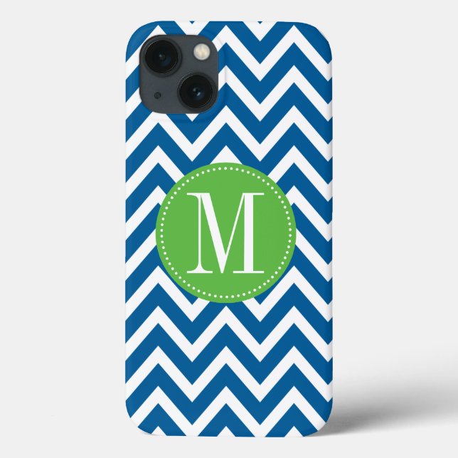 Grönt och Blue Chevron Anpassningsbar Monogram (Baksida)