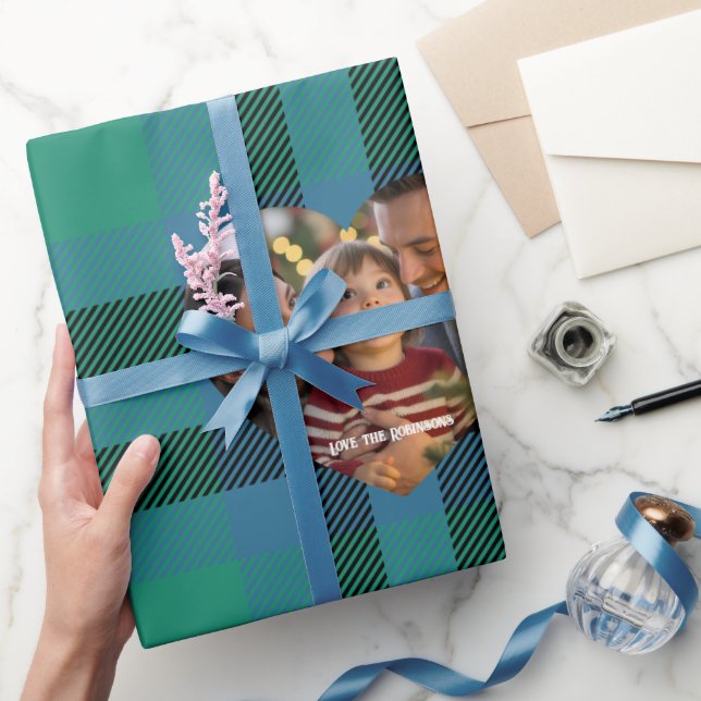 Grönt och Blue Classic Tartan-julfoto Presentpapper (Gifting)