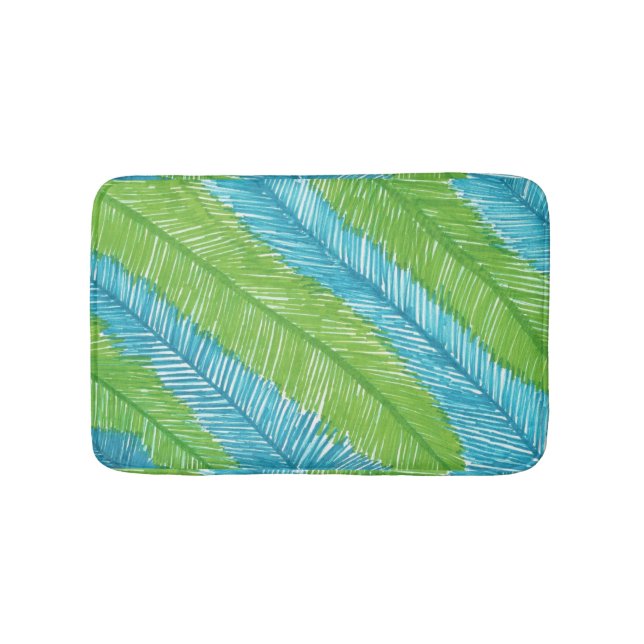 Grönt och Blue Handflatan Löv Mönster Bath Mat Badrumsmatta (Framsidan)