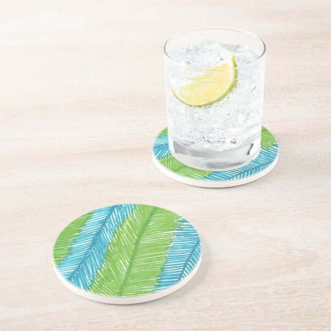 Grönt och Blue Handflatan Löv Mönster Underlägg Sandsten (Sidan)
