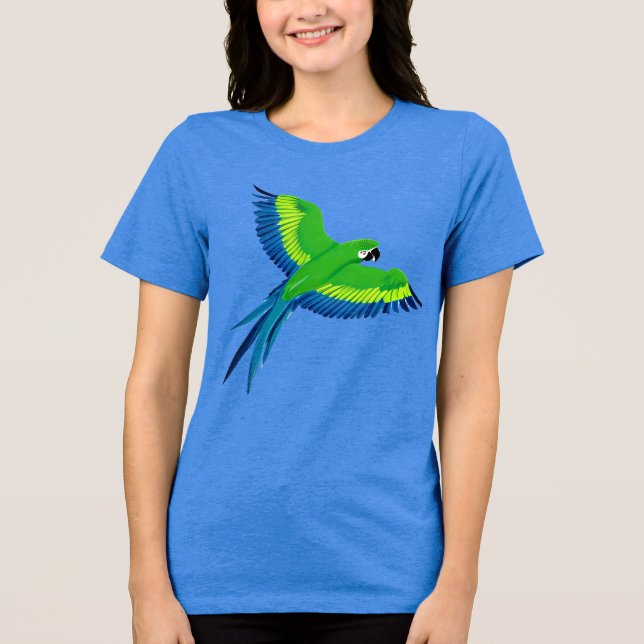 Grönt och Blue Macaw/Parrot under flygning T Shirt (Framsida)