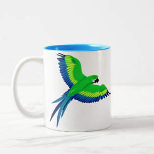 Grönt och Blue Macaw/Parrot under flygning Två-Tonad Mugg