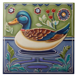 Grönt och Blue Mallard Anka European Folk Animal A Kakelplatta