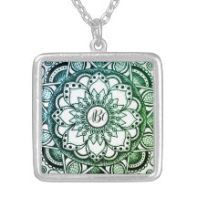 Grönt och Blue Monogrammed Flower Mandala