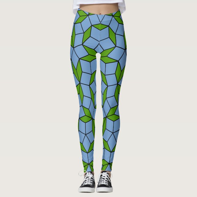 Grönt och Blue Penrose Rhombus Mönster Leggings (Framsida)