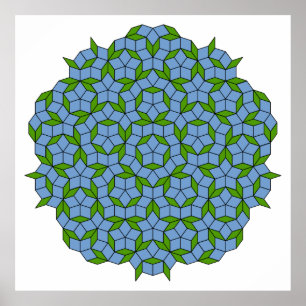 Grönt och Blue Penrose Rhombus Mönster Poster