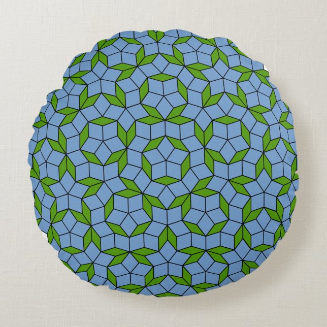 Grönt och Blue Penrose Rhombus Mönster Rund Kudde (Framsidan)