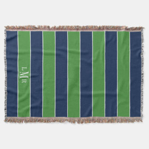 Grönt och Blue Rugby Rand 3 Brev Monogram Filt