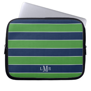 Grönt och Blue Rugby Rand Monogrammed Laptop Sleeve