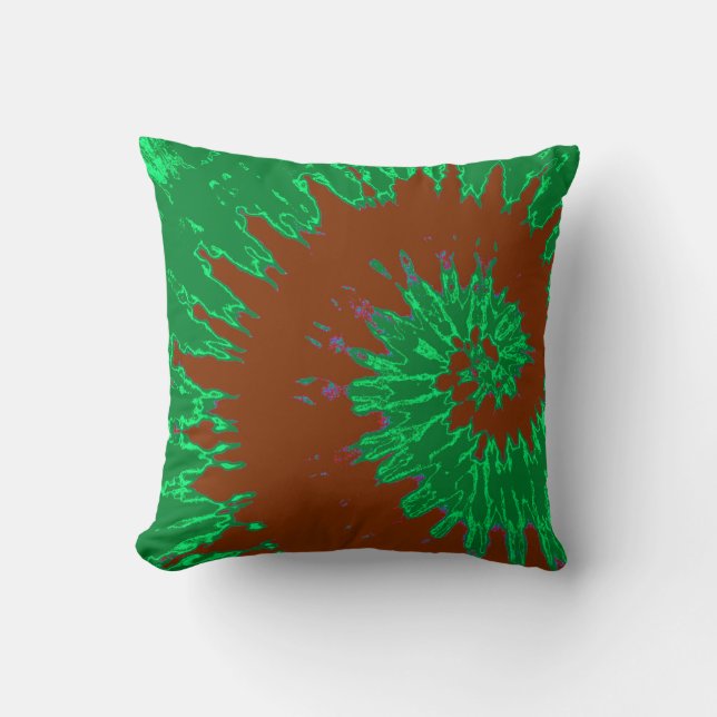 Grönt och Brown Spiral Tie Dye Pillow Kudde (Framsida)