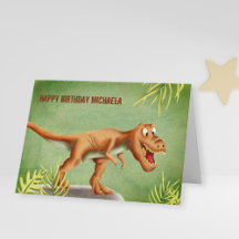 Grönt och Brown T-Rex Roaring Grattis på födelseda