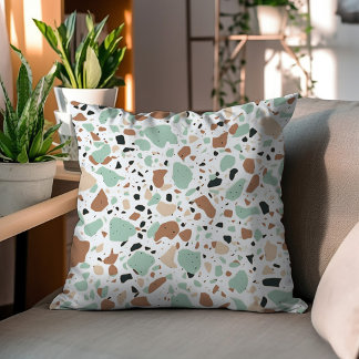 Grönt och brun dekorativ terrazzodesign kudde