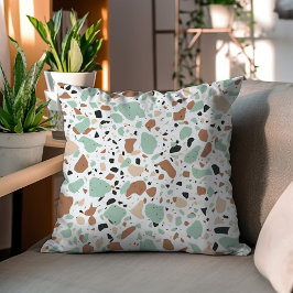 Grönt och brun dekorativ terrazzodesign kudde