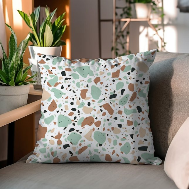 Grönt och brun dekorativ terrazzodesign kudde (Skapare uppladdad)
