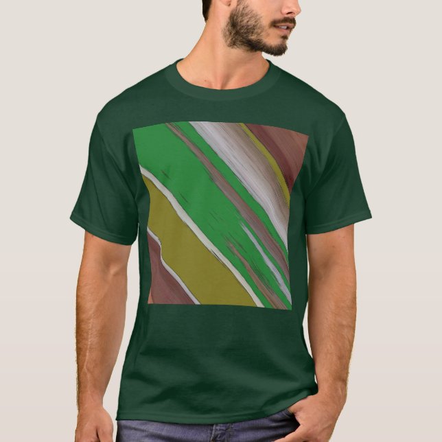 Grönt och brun diagonal Abstrakt T Shirt (Framsida)