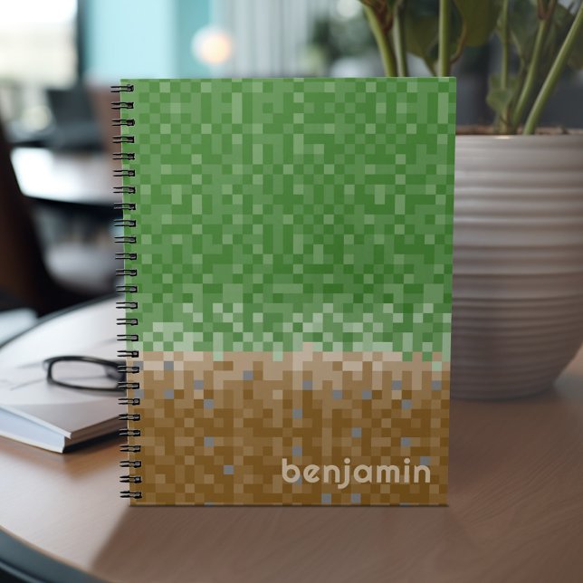 Grönt och brun pixelMiner med eget namn Anteckningsbok (Personalized notebook with Sports Jersey Football Design - Custom Name and Other Text)