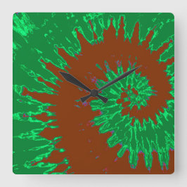 Grönt och brun Spiral Tie Dye Clock Fyrkantig Klocka