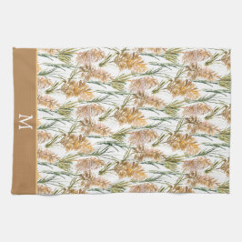 Grönt och bruna pampas grass Monogram Kökshandduk