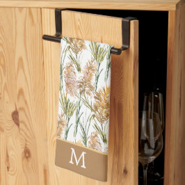 Grönt och bruna pampas grass Monogram Kökshandduk